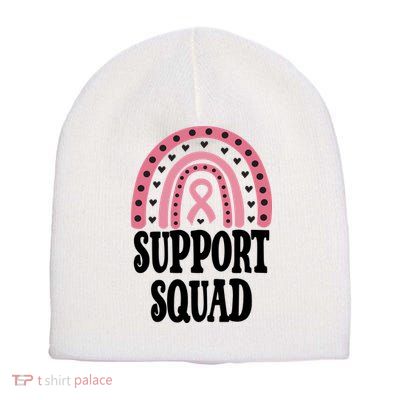 Breast Cancer Support Squad Rainbow Ribbon Short Acrylic Beanie