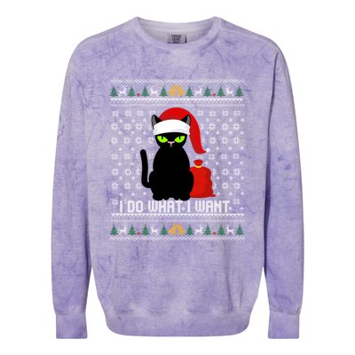 Black Cat Santa Hat I Do What I Want Ugly Christmas Sweater Gift Colorblast Crewneck Sweatshirt