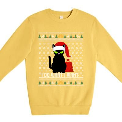 Black Cat Santa Hat I Do What I Want Ugly Christmas Sweater Gift Premium Crewneck Sweatshirt