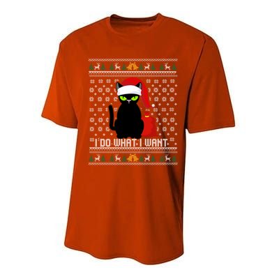 Black Cat Santa Hat I Do What I Want Ugly Christmas Sweater Gift Performance Sprint T-Shirt