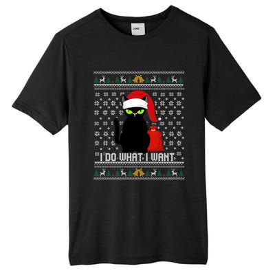 Black Cat Santa Hat I Do What I Want Ugly Christmas Sweater Gift Tall Fusion ChromaSoft Performance T-Shirt