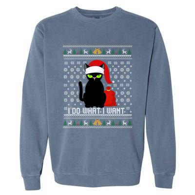 Black Cat Santa Hat I Do What I Want Ugly Christmas Sweater Gift Garment-Dyed Sweatshirt