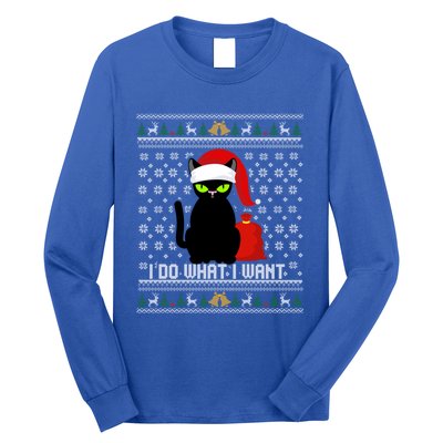 Black Cat Santa Hat I Do What I Want Ugly Christmas Sweater Gift Long Sleeve Shirt