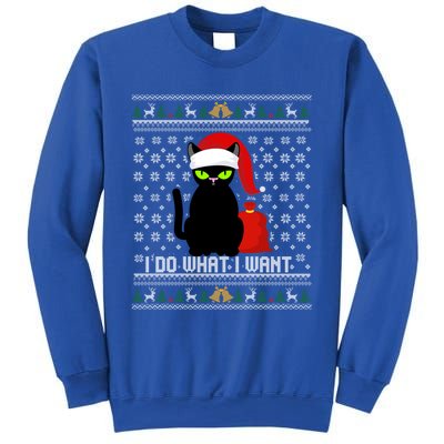 Black Cat Santa Hat I Do What I Want Ugly Christmas Sweater Gift Sweatshirt