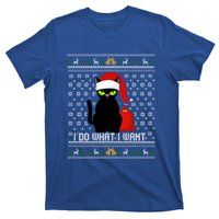 Black Cat Santa Hat I Do What I Want Ugly Christmas Sweater Gift T-Shirt