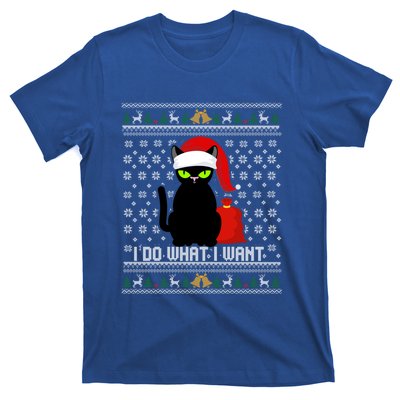 Black Cat Santa Hat I Do What I Want Ugly Christmas Sweater Gift T-Shirt