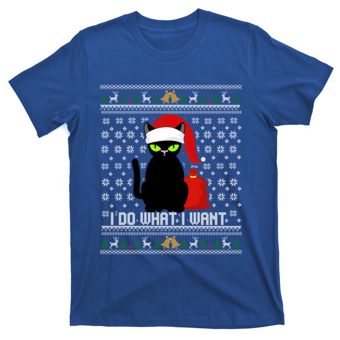 Black Cat Santa Hat I Do What I Want Ugly Christmas Sweater Gift T-Shirt