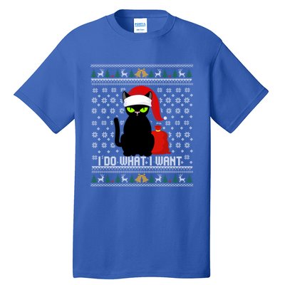 Black Cat Santa Hat I Do What I Want Ugly Christmas Sweater Gift Tall T-Shirt