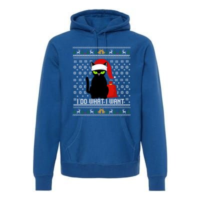 Black Cat Santa Hat I Do What I Want Ugly Christmas Sweater Gift Premium Hoodie