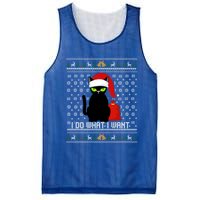 Black Cat Santa Hat I Do What I Want Ugly Christmas Sweater Gift Mesh Reversible Basketball Jersey Tank