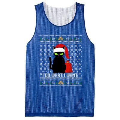 Black Cat Santa Hat I Do What I Want Ugly Christmas Sweater Gift Mesh Reversible Basketball Jersey Tank