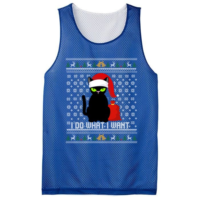 Black Cat Santa Hat I Do What I Want Ugly Christmas Sweater Gift Mesh Reversible Basketball Jersey Tank