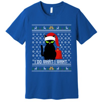 Black Cat Santa Hat I Do What I Want Ugly Christmas Sweater Gift Premium T-Shirt