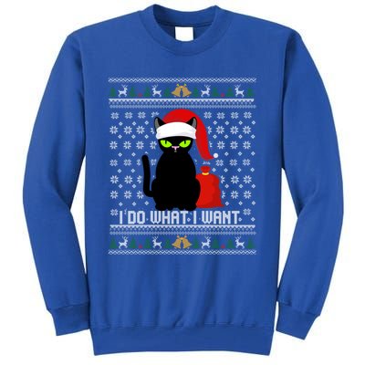 Black Cat Santa Hat I Do What I Want Ugly Christmas Sweater Gift Tall Sweatshirt