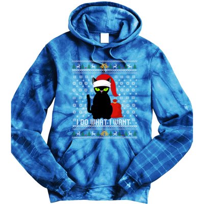 Black Cat Santa Hat I Do What I Want Ugly Christmas Sweater Gift Tie Dye Hoodie