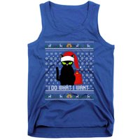 Black Cat Santa Hat I Do What I Want Ugly Christmas Sweater Gift Tank Top