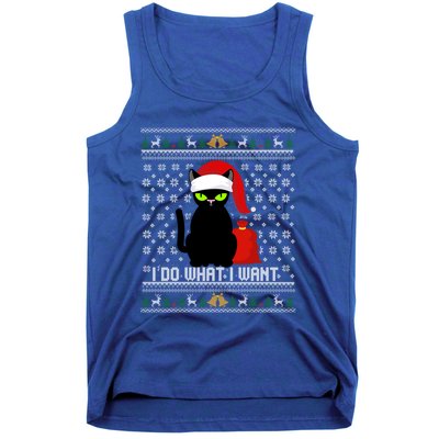 Black Cat Santa Hat I Do What I Want Ugly Christmas Sweater Gift Tank Top