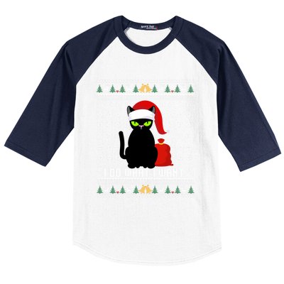 Black Cat Santa Hat I Do What I Want Ugly Christmas Sweater Gift Baseball Sleeve Shirt