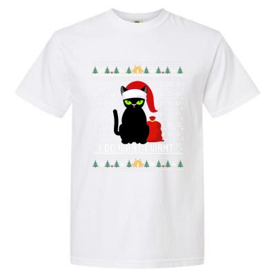 Black Cat Santa Hat I Do What I Want Ugly Christmas Sweater Gift Garment-Dyed Heavyweight T-Shirt