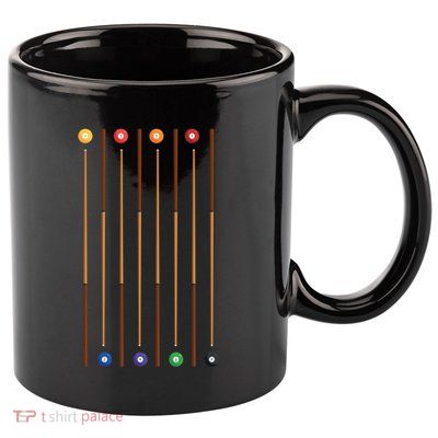 Biliard Cue Stick And 8 Pool Balls Awesome Game Cute Gift 11oz C Handle Ceramic Mug