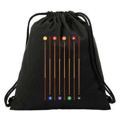 Biliard Cue Stick And 8 Pool Balls Awesome Game Cute Gift Drawstring Bag