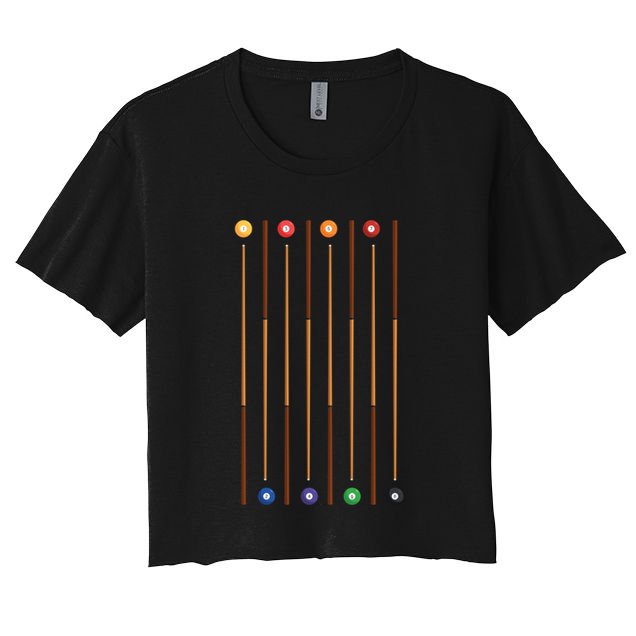 Biliard Cue Stick And 8 Pool Balls Awesome Game Cute Gift Women's Crop Top Tee