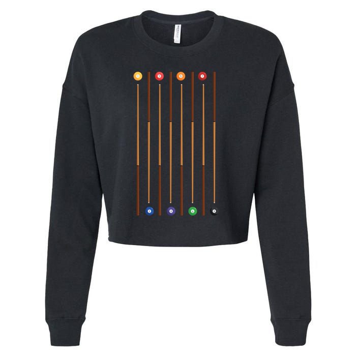 Biliard Cue Stick And 8 Pool Balls Awesome Game Cute Gift Cropped Pullover Crew