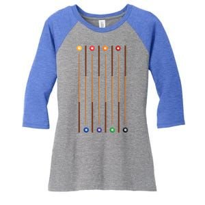 Biliard Cue Stick And 8 Pool Balls Awesome Game Cute Gift Women's Tri-Blend 3/4-Sleeve Raglan Shirt