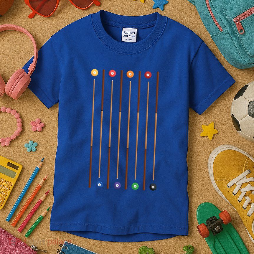 Biliard Cue Stick And 8 Pool Balls Awesome Game Cute Gift Kids T-Shirt