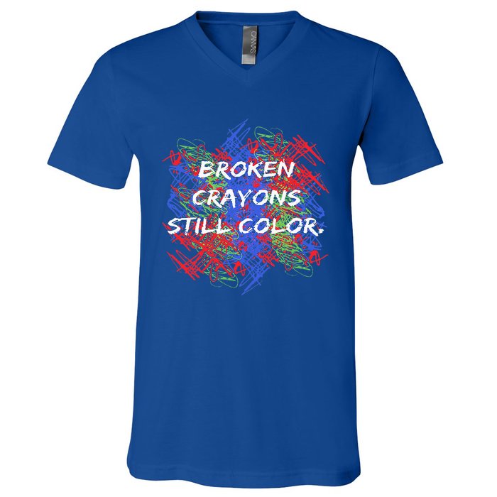 Broken Crayons Still Color Mental Health Awareness Supporter V-Neck T-Shirt