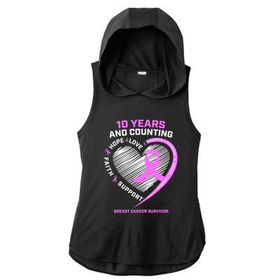 Breast Cancer Survivor 10 Year For Women Cancer Ladies PosiCharge Tri-Blend Wicking Draft Hoodie Tank