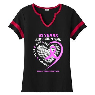 Breast Cancer Survivor 10 Year For Women Cancer Ladies Halftime Notch Neck Tee