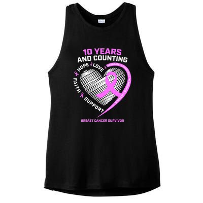 Breast Cancer Survivor 10 Year For Women Cancer Ladies PosiCharge Tri-Blend Wicking Tank