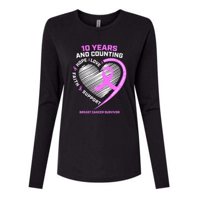 Breast Cancer Survivor 10 Year For Women Cancer Womens Cotton Relaxed Long Sleeve T-Shirt