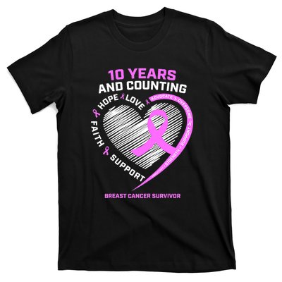 Breast Cancer Survivor 10 Year For Women Cancer T-Shirt