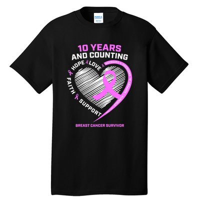 Breast Cancer Survivor 10 Year For Women Cancer Tall T-Shirt