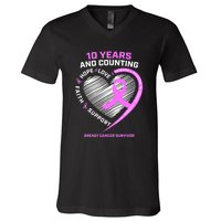 Breast Cancer Survivor 10 Year For Women Cancer V-Neck T-Shirt