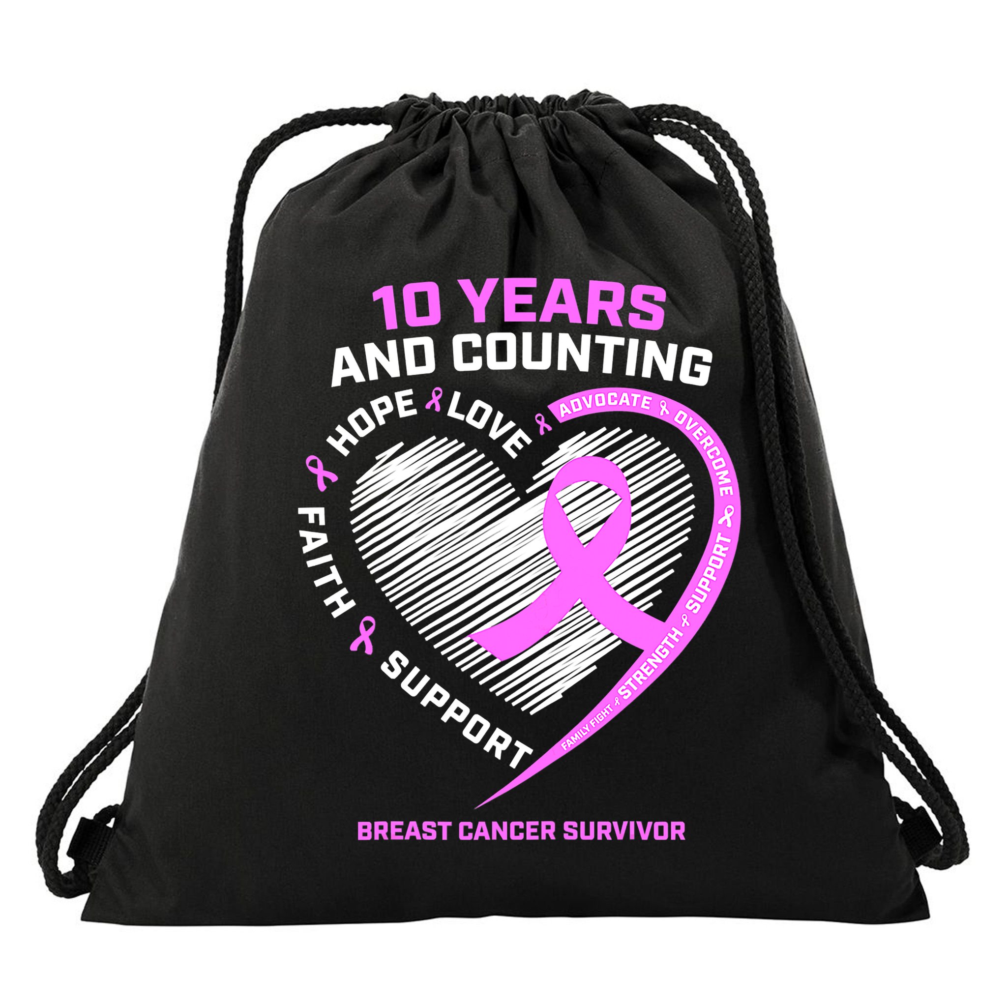 Breast Cancer Survivor 10 Year For Women Cancer Drawstring Bag
