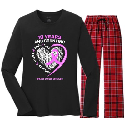 Breast Cancer Survivor 10 Year For Women Cancer Women's Long Sleeve Flannel Pajama Set 