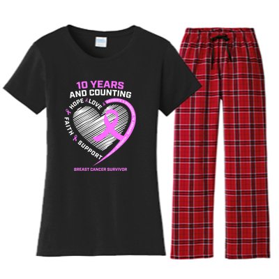 Breast Cancer Survivor 10 Year For Women Cancer Women's Flannel Pajama Set