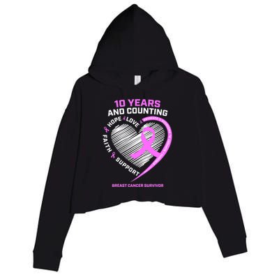 Breast Cancer Survivor 10 Year For Women Cancer Crop Fleece Hoodie