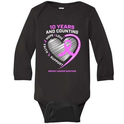 Breast Cancer Survivor 10 Year For Women Cancer Baby Long Sleeve Bodysuit