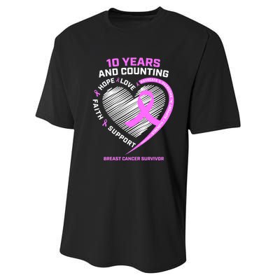 Breast Cancer Survivor 10 Year For Women Cancer Performance Sprint T-Shirt