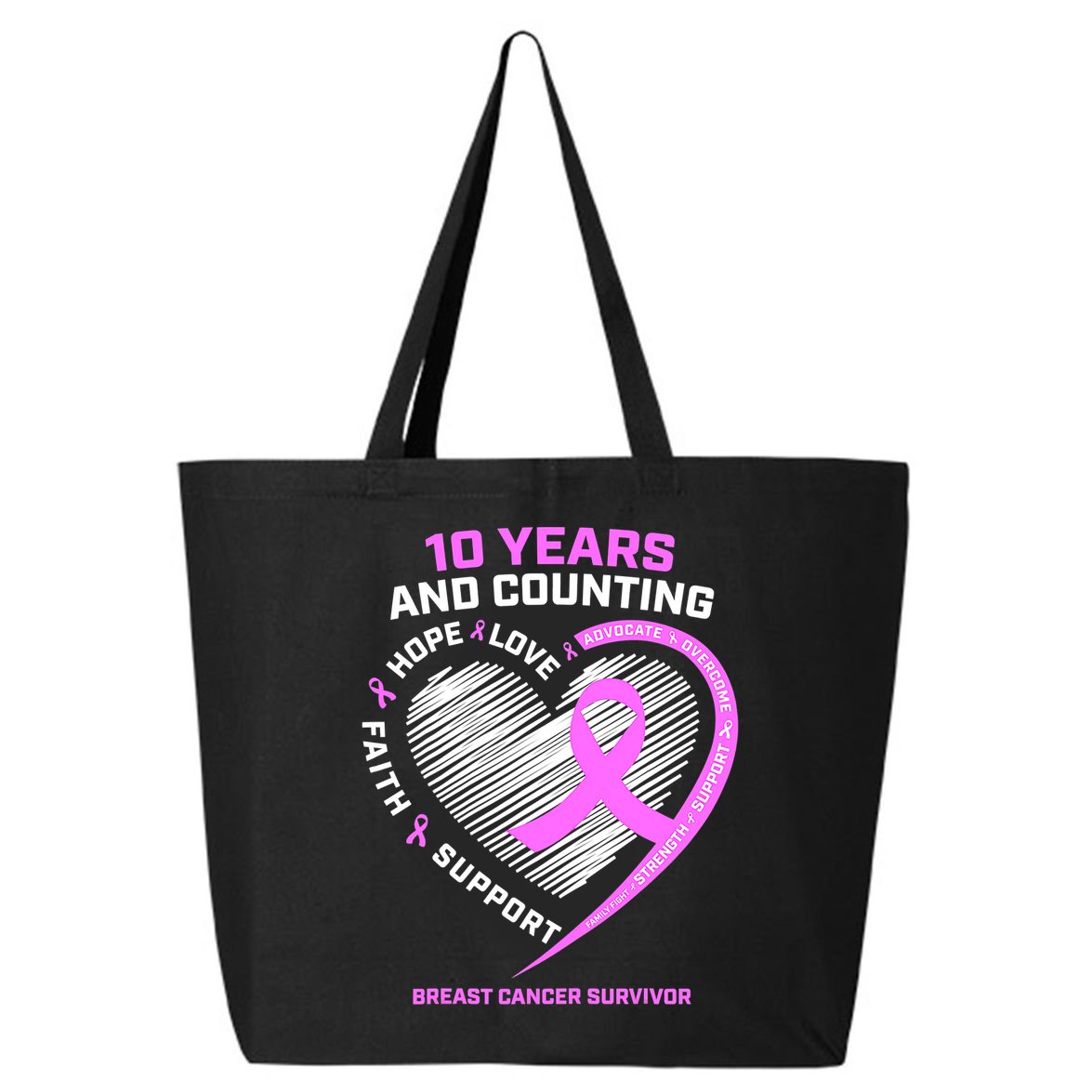 Breast Cancer Survivor 10 Year For Women Cancer 25L Jumbo Tote