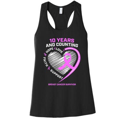 Breast Cancer Survivor 10 Year For Women Cancer Women's Racerback Tank