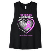 Breast Cancer Survivor 10 Year For Women Cancer Women's Racerback Cropped Tank