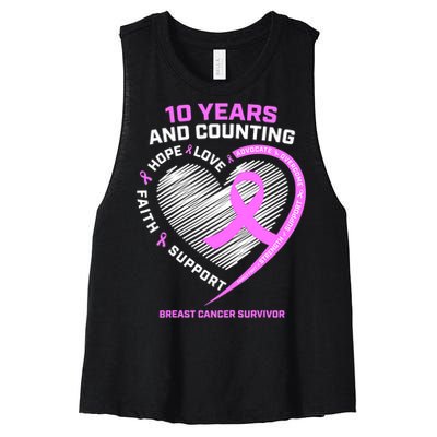 Breast Cancer Survivor 10 Year For Women Cancer Women's Racerback Cropped Tank