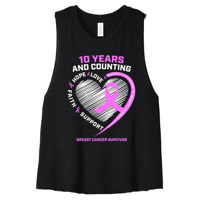 Breast Cancer Survivor 10 Year For Women Cancer Women's Racerback Cropped Tank