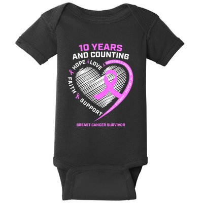 Breast Cancer Survivor 10 Year For Women Cancer Baby Bodysuit