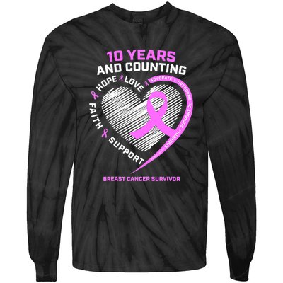 Breast Cancer Survivor 10 Year For Women Cancer Tie-Dye Long Sleeve Shirt